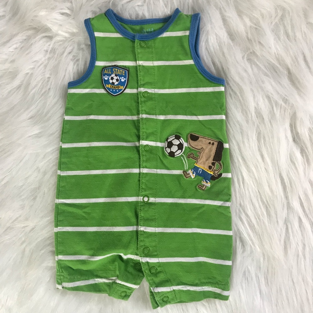 Carter’s Green & White Striped Body Suit | 3-6 M